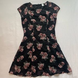 Divided Black and Pink Floral A-line Dress